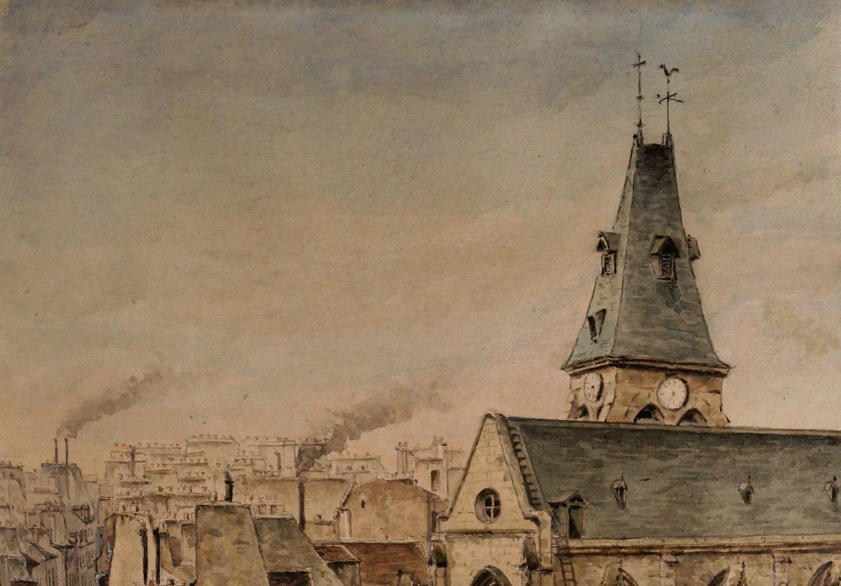 A. NIGG, Paris, L'église Saint-Médard, le parvis et le square, dessin, 1877-photo-3