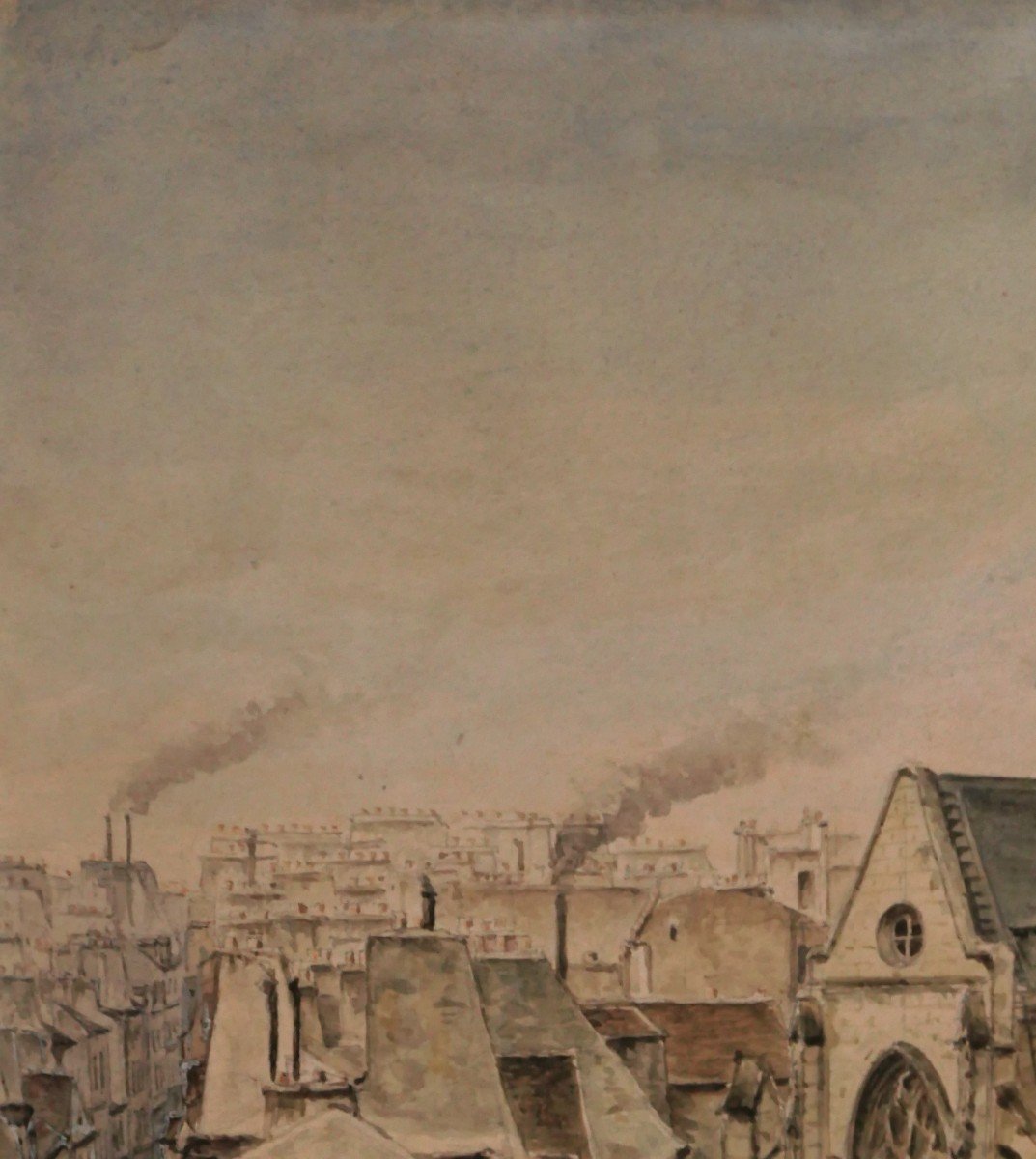 A. NIGG, Paris, L'église Saint-Médard, le parvis et le square, dessin, 1877-photo-1