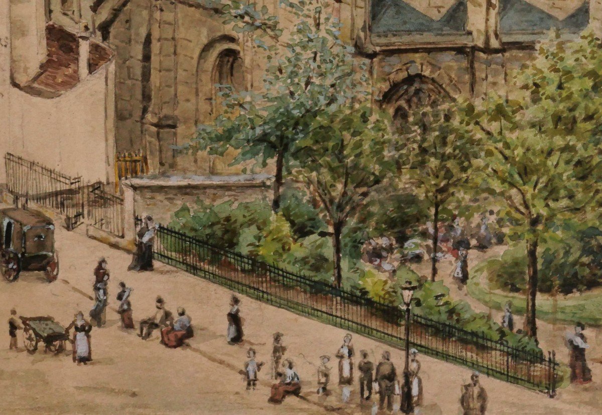 A. NIGG, Paris, L'église Saint-Médard, le parvis et le square, dessin, 1877-photo-7