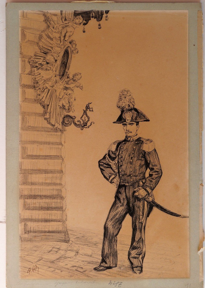 Paul Renouard (1845-1924) Policeman, Drawing, Circa 1890-photo-2