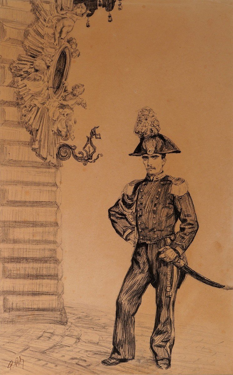 Paul Renouard (1845-1924) Policeman, Drawing, Circa 1890