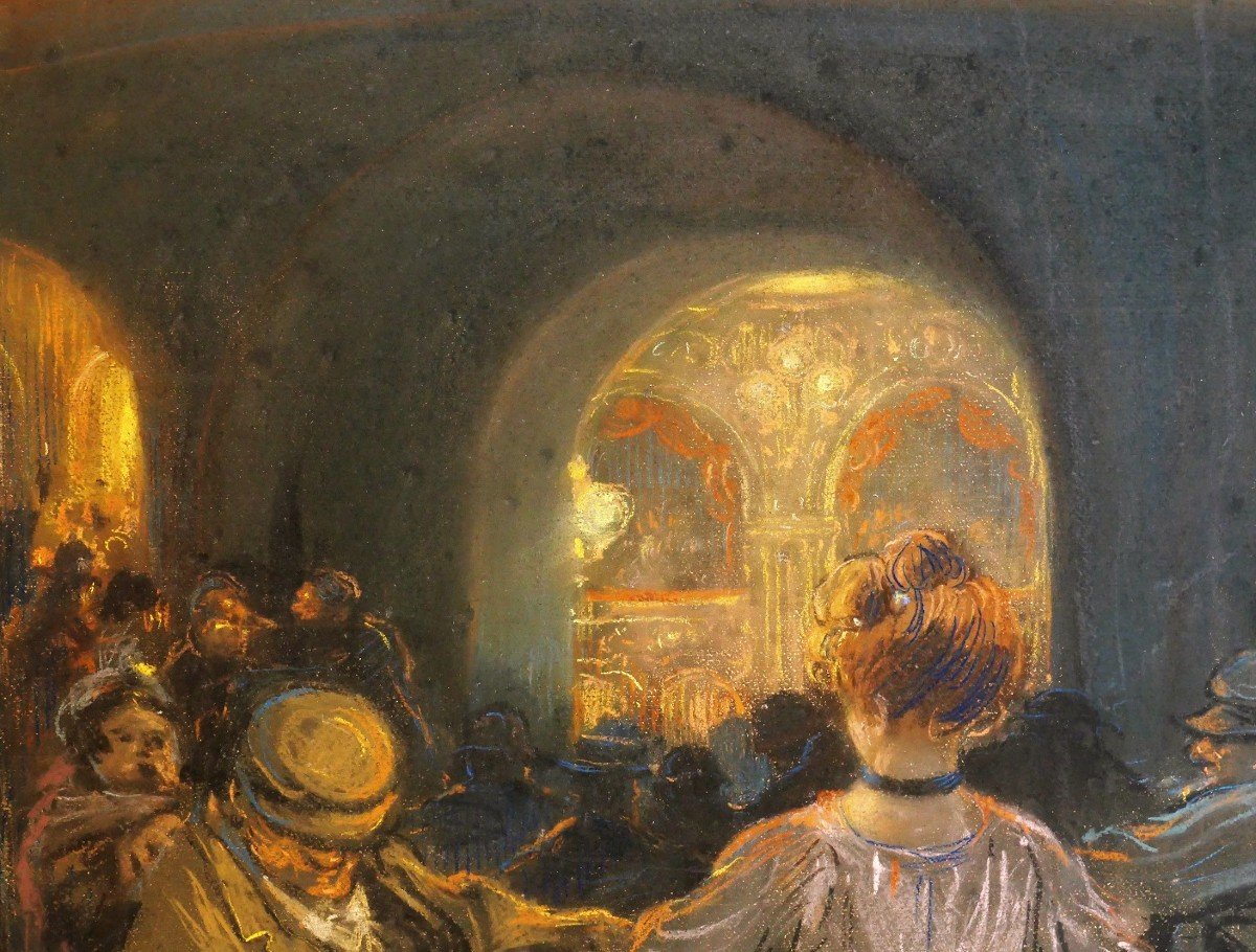 Léon DAX (XIX-XXe) A l'opéra dans le poulailler,  grand pastel, circa 1890-95-photo-2