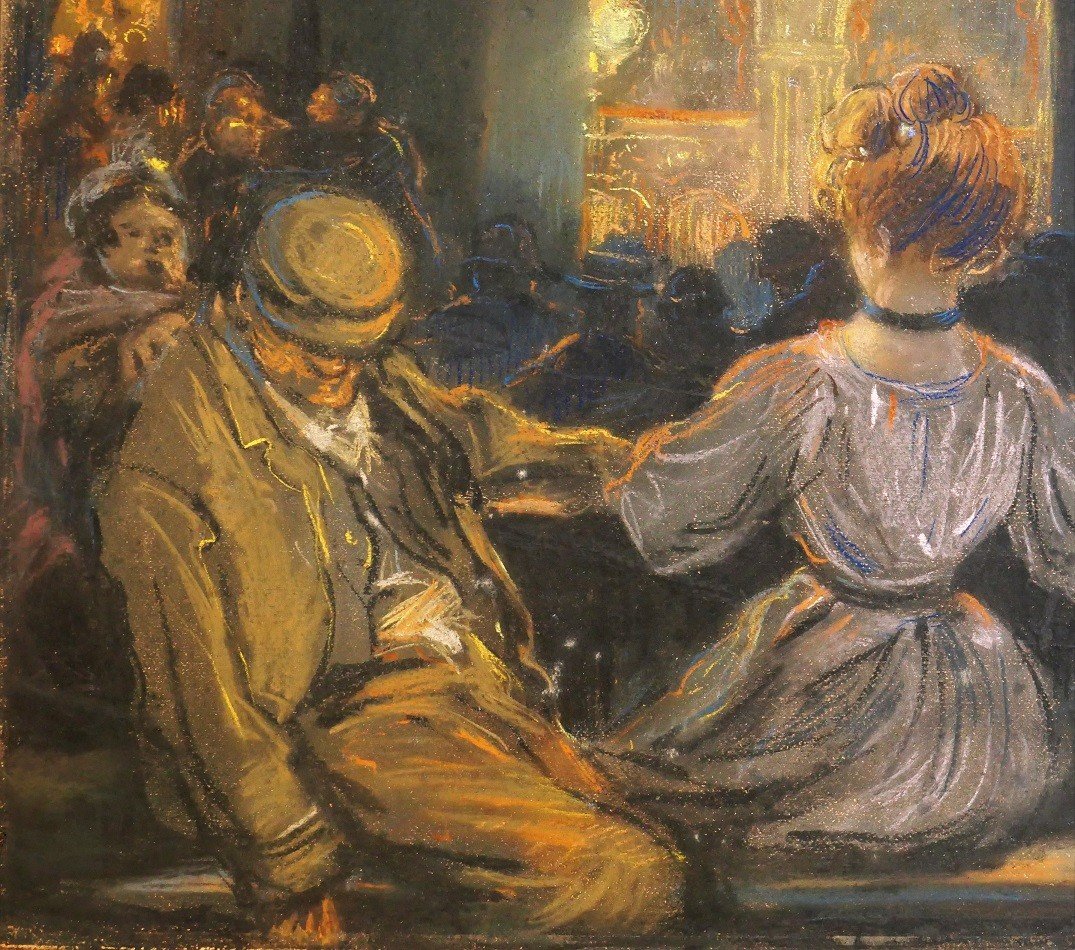Léon Dax (xix-xxth) At The Opera At The Top, Large Pastel, Circa 1890-95-photo-6