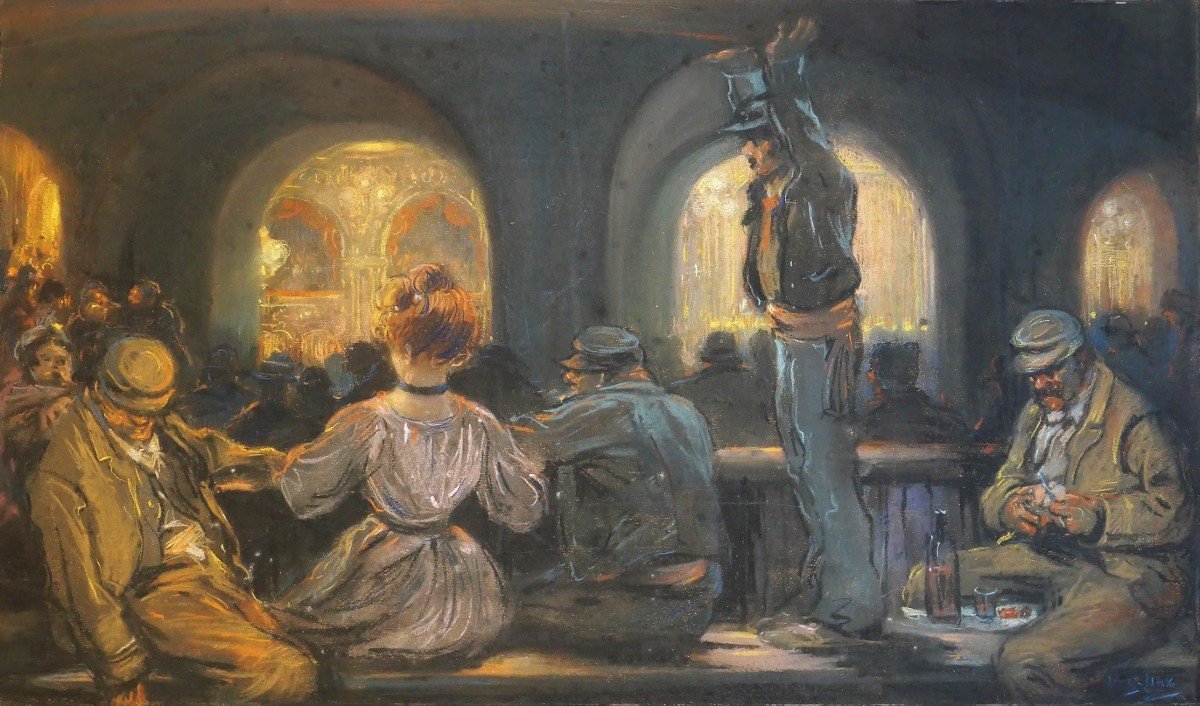Léon DAX (XIX-XXe) A l'opéra dans le poulailler,  grand pastel, circa 1890-95