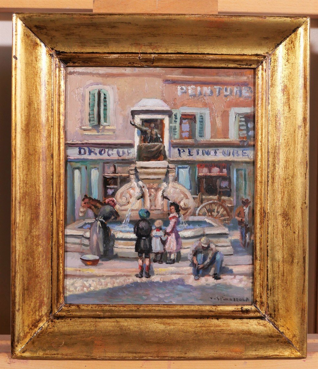 Vincent SPINAZZOLA (XIX-XXe) Marseille, Place Victor Gelu, tableau, circa 1900-10-photo-2