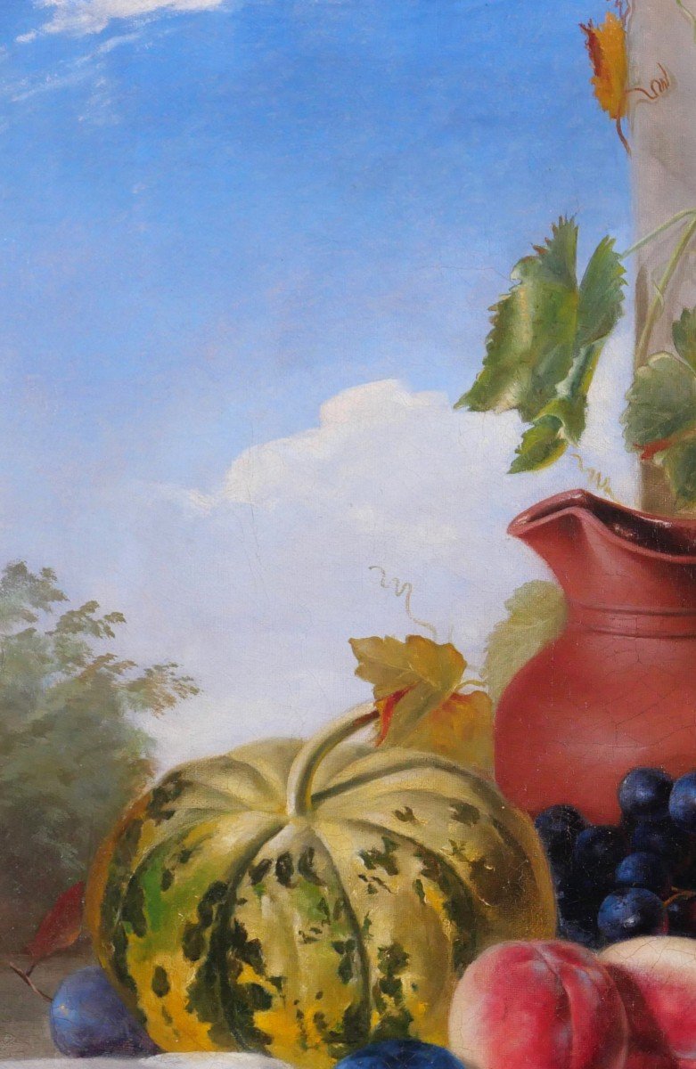 Ecole Française circa 1840, Nature morte à la cruche et aux fruits, tableau-photo-1