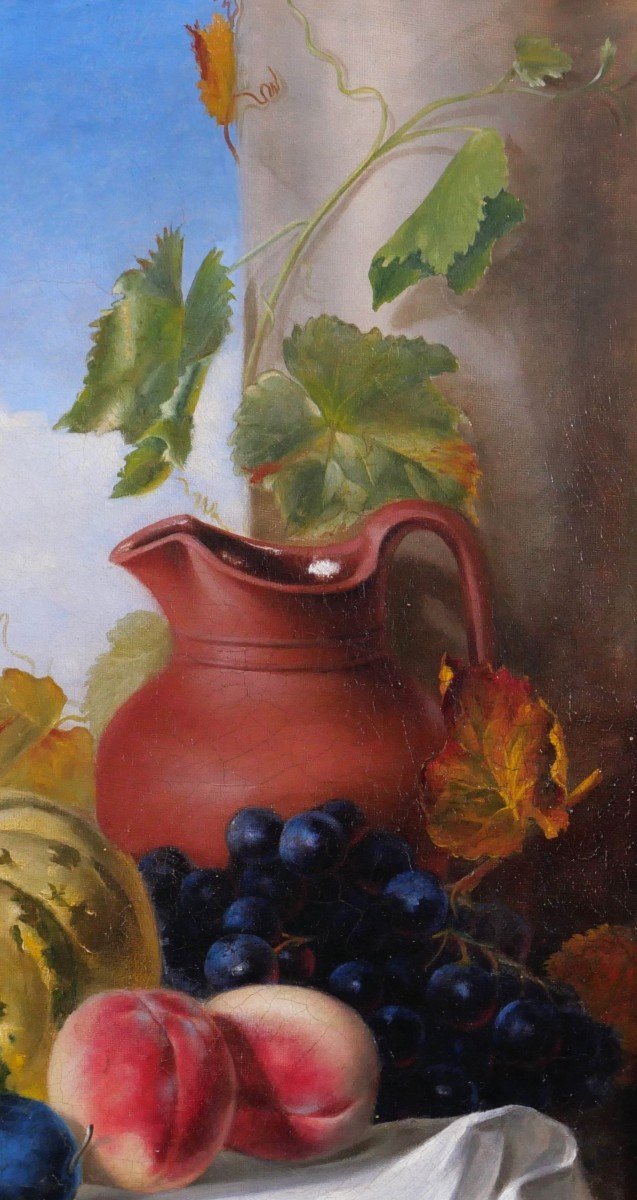 Ecole Française circa 1840, Nature morte à la cruche et aux fruits, tableau-photo-2