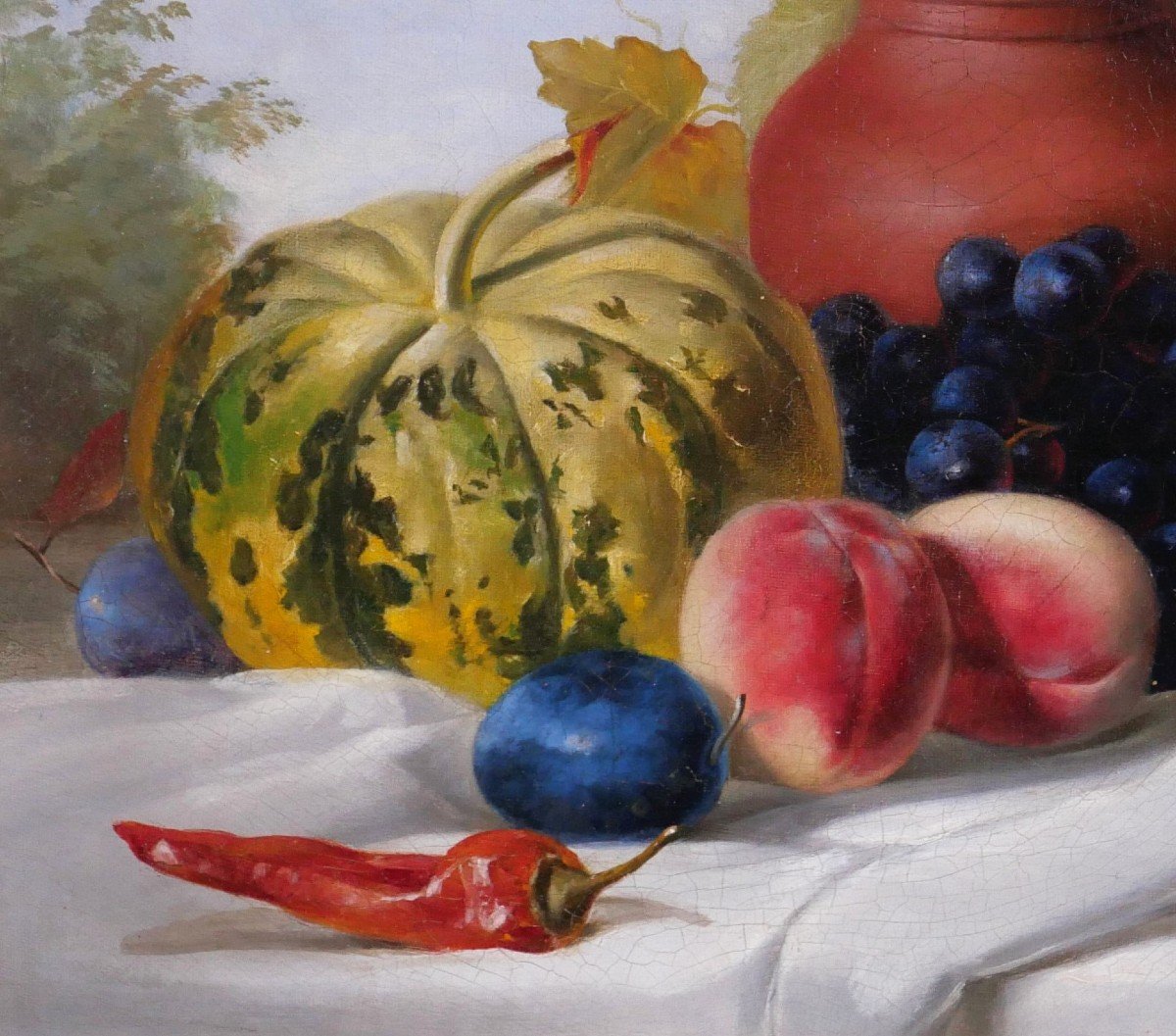 Ecole Française circa 1840, Nature morte à la cruche et aux fruits, tableau-photo-4