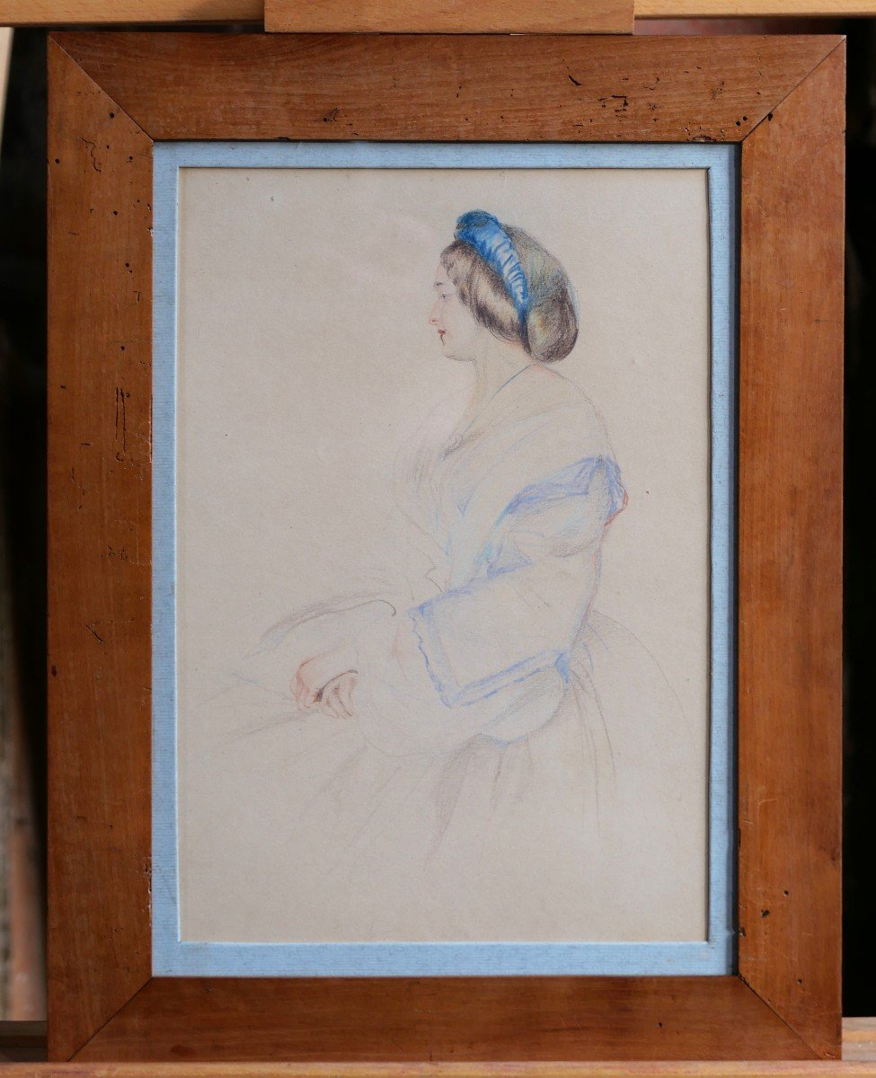 Ecole Française circa 1850, Portrait de femme, dessin-photo-2