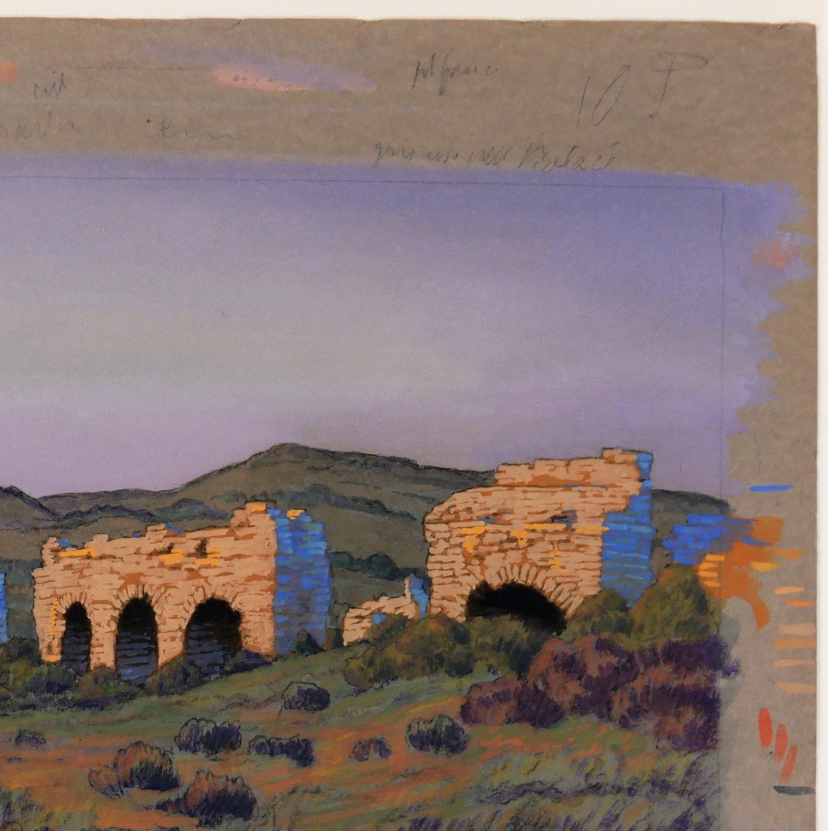 François-Etienne LAHAYE (1878-1949) Provence, aqueduc romain (Barbegal ?), dessin, circa 1920-photo-3