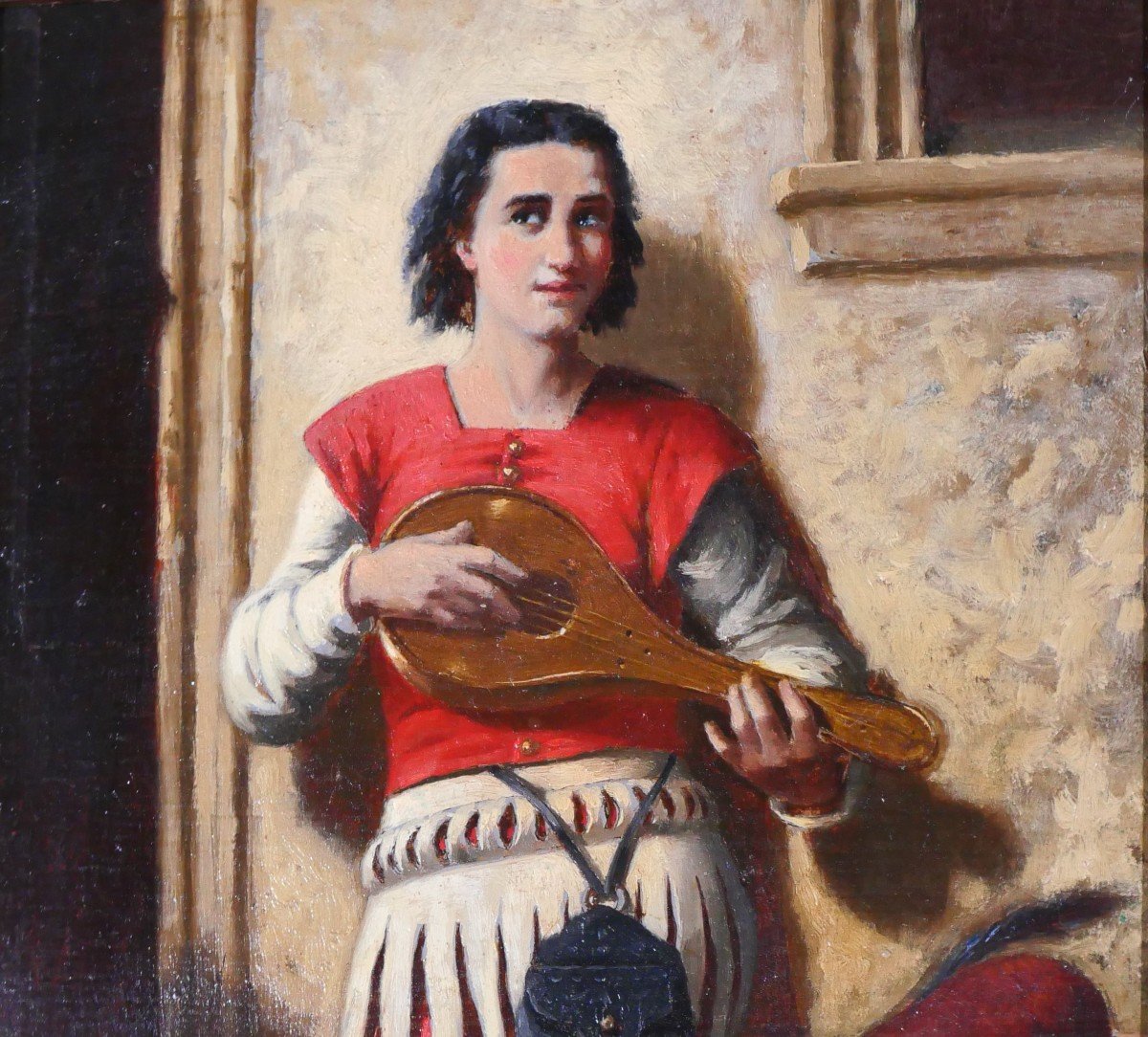 Troubadour School Circa 1850, The Mandolin Player, Painting-photo-3