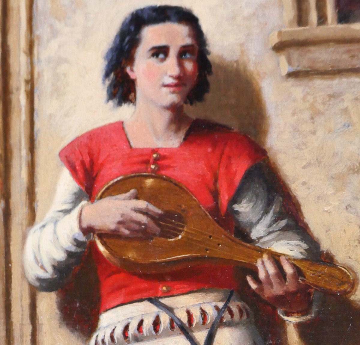Troubadour School Circa 1850, The Mandolin Player, Painting-photo-2