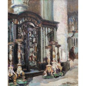 Suzanne Minier (1884-1955) Church Interior, Painting, 1933