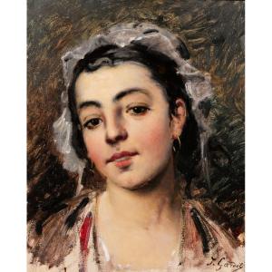 Jules Gardot, Portrait Of A Young Woman, Painting, Circa 1870