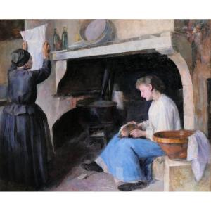 Raphael LEWINSOHN (1863-1923) Femmes dans leur intérieur, très grand tableau, 1890