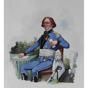 Charles Brun 1825-1908 Portrait Of Count Chevalier De Frétons, Drawing, Napoleon, Empire