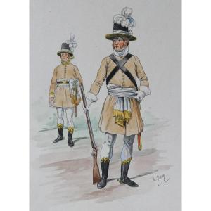 Charles BRUN 1825-1908 Uniforme de la Garde d'honneur, An XI, Aix, dessin, Napoléon, Empire