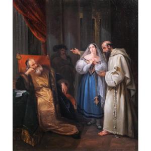 C. Bourticourt (?) Scène troubadour, tableau, vers 1835