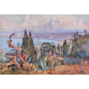 Charles MICHEL 1874-1967 Algérie, la baie d'Alger, grand dessin, vers 1930