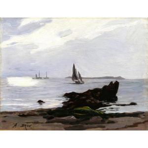 Alexandre BRUN 1853-1941 Paysage de mer, jeux de lumière, tableau, vers 1900