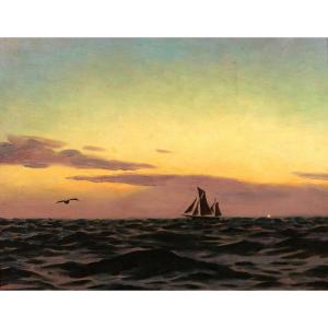 Alexandre BRUN 1853-1941 Paysage de mer, soleil couchant, tableau, vers 1900