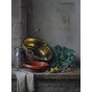 Charles BULFFER 1858-1934 Nature morte aux légumes, tableau, vers 1900, Alsace