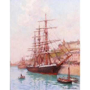 Richard Le Blanc 1882-1953 Granville, bateau au port, tableau, vers 1910-20