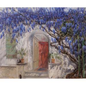 Ernst Theodor ZUPPINGER 1875-1948 La glycine devant la maison, fleurs, tableau, vers 1910-20