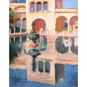 William Adolphe LAMBRECHT 1876-1940 Espagne, Séville, Real Alcázar, tableau, 1909