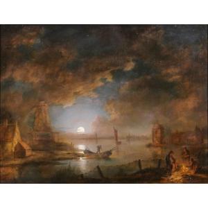 Aert Van Der Neer (attr. To) 1604-1677 Night Landscape, Painting, Circa 1650