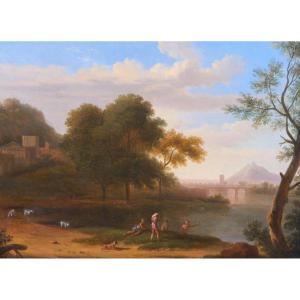 Pierre-Henri de Valenciennes (att. à) 1750-1819 Paysage d'Italie aux baigneurs, tableau