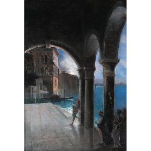 Guino Fedreghini 1861-1945 Venice, Night Scene, Painting, 1888
