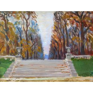 Maurice de Lambert 1873-1953 Paris, le jardin du Luxembourg, tableau, vers 1920, paysage