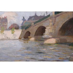 Julien-Jacques Leclerc 1885-1972 Paris, Le pont des Invalides, tableau paysage Seine vers 1920