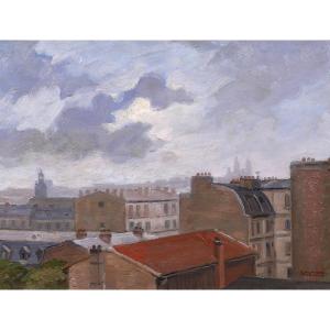 Salvator SANCHIS, Paris, les toits avec Montmartre, tableau paysage, vers 1930-40