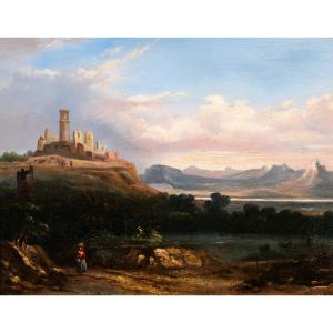 Louis-A. Lapito (att. à) 1803-1874 Italie, paysage aux ruines, tableau, 1830-40, romantisme