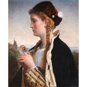 German von Bohn 1812-1899 Sainte Elisabeth de Hongrie, tableau, Salon 1866 religion portrait