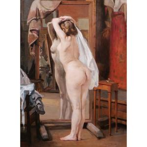 William LAPARRA 1873-1920 Le modèle dans l'atelier, femme nue, tableau, vers 1910 artiste