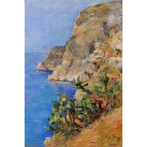 Fritz GLARNER 1899-1972 Italie, Capri, paysage de bord de mer, tableau, 1921 Napoli