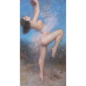 Pierre Carrier-belleuse 1851-1932 Dancer, Large Pastel, Circa 1920 Nude Woman Dancing Painting