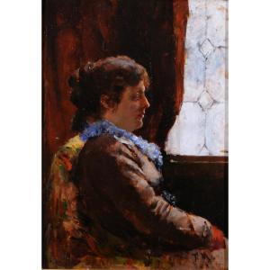 Francisco Miralles Y Galup 1848-1901 Portrait Of A Woman, Painting Spain 1870-80 Impressionism