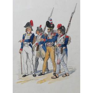 Charles Guillaume BRUN 1825- 1908 Soldats, Empire Directoire dessin uniforme Napoléon militaria