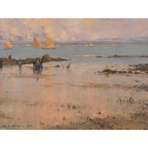 Raoul-andré Ulmann 1867-1941 Evening In Larmor, Painting 1928 Brittany Morbihan Seascape