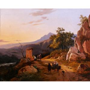 Edouard De Vigne 1808-1866 Italy, Landscape At Sunset, 1836-39, Romantic Painting