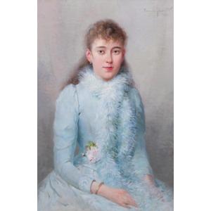 Furcy de Lavault 1847-1915 Portrait de femme 1890 tableau impressionnisme fleurs Art Nouveau
