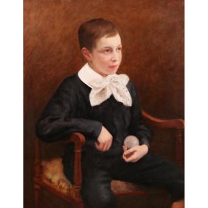 Rosine CAHEN 1857-1933 Portrait d'un garçon, tableau vers 1900 enfant impressionnisme