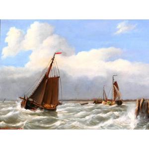 Louis Verboeckhoven 1802-1889 Belgian Or Dutch Ships At Sea, Painting, Circa 1840 Marine