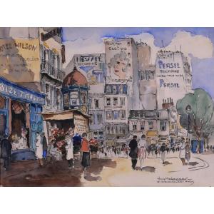 Hans MOLENAAR 1914-1989 Paris, le boulevard Rochechouart, vers 1940, dessin paysage tableau