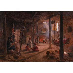 Antoine GADAN 1854-1934 Algérie, intérieur Chaouis dans les Aurès, Menaa, tableau orientaliste