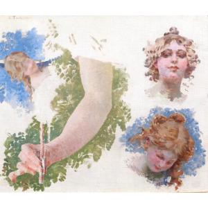 Edouard TOUDOUZE 1848-1907 Etude pour la musique, Opéra Comique, Paris, tableau, 1895-98